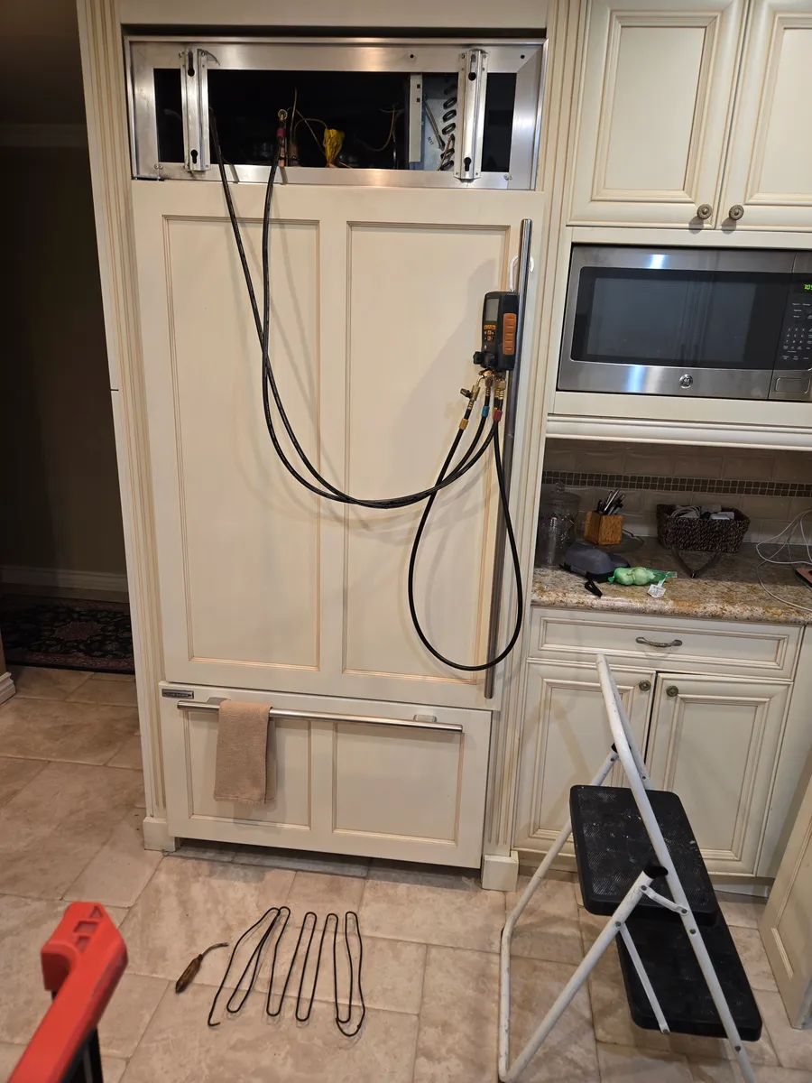 20-year-old built-in Sub-Zero refrigerator after sealed-system leak repair in a Los Angeles home