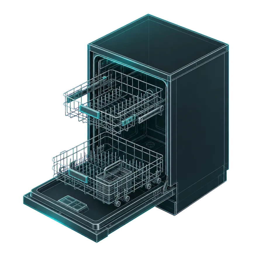 Isometric built-in dishwasher illustration