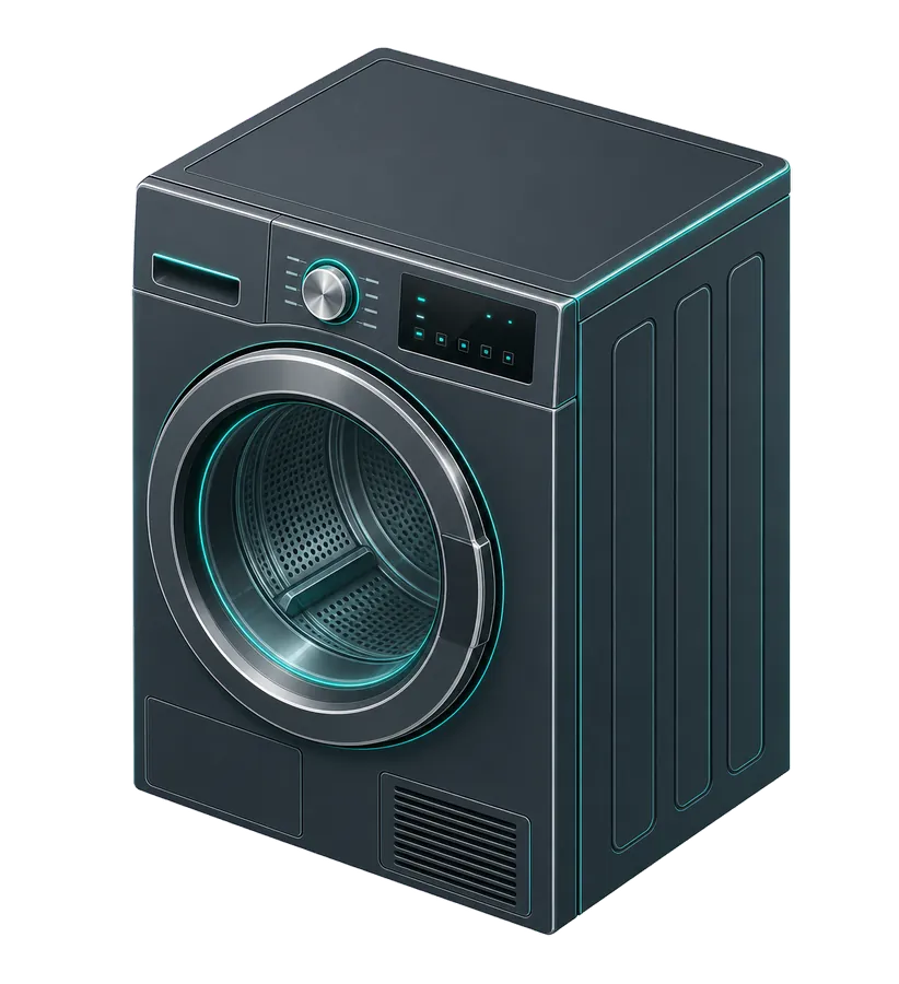 Isometric front-loading clothes dryer illustration
