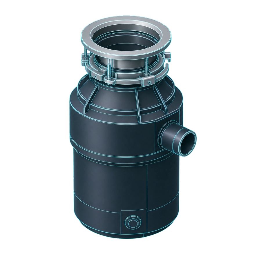 Isometric illustration of a kitchen garbage disposal unit