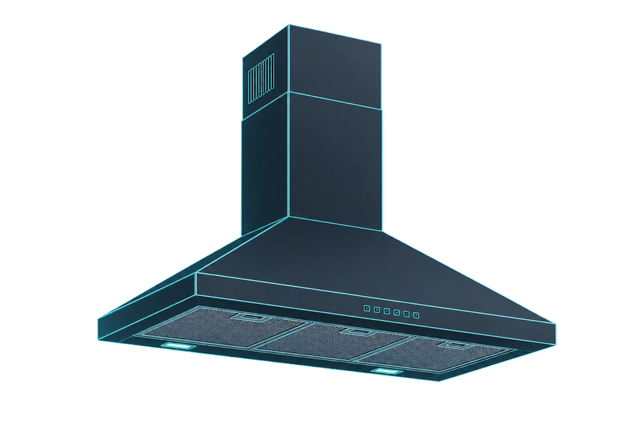 Isometric wall-mounted range hood illustration