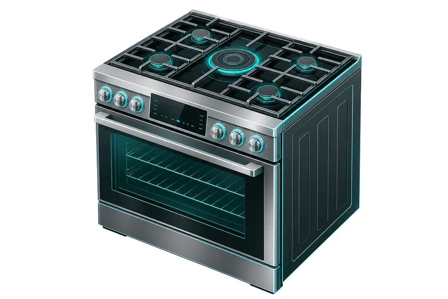 Isometric freestanding stove and range illustration