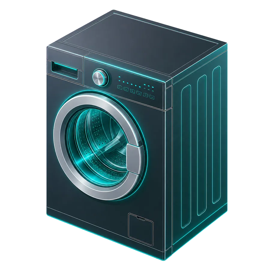 Isometric front-loading washing machine illustration