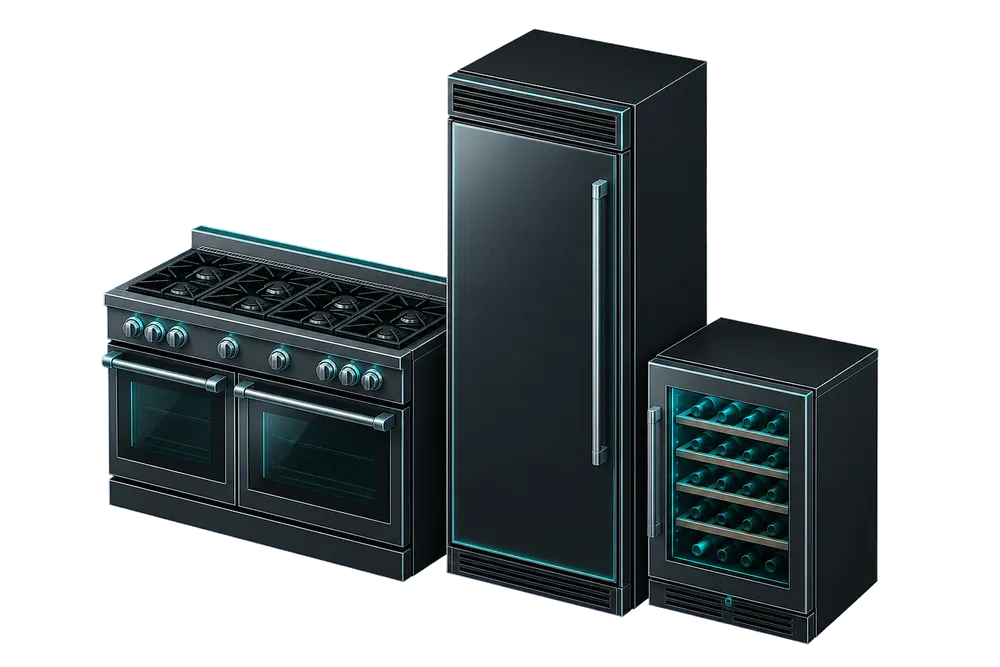 Stylised illustration of a premium kitchen appliance lineup; no specific models are shown