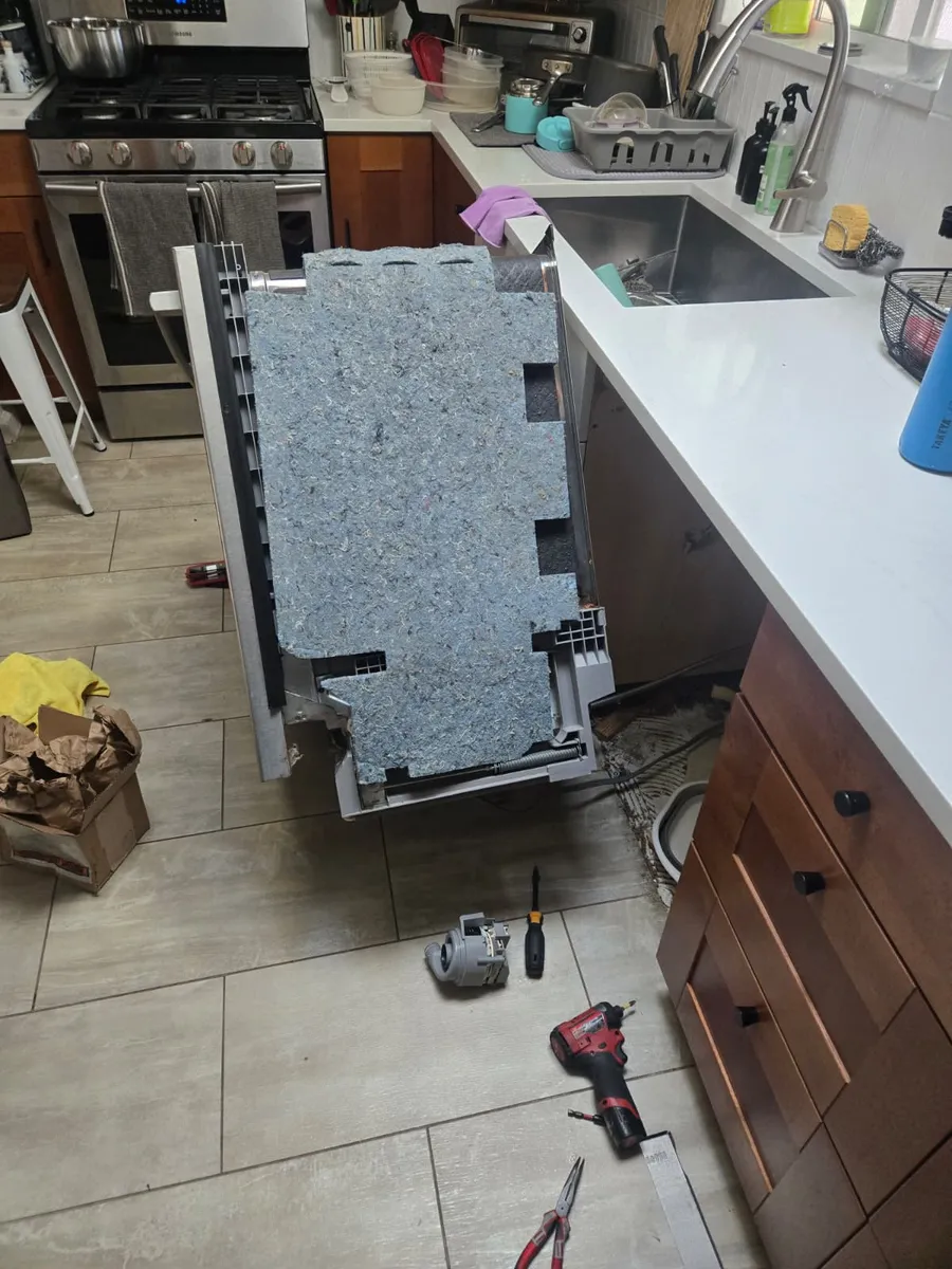 Built-in dishwasher pulled out of cabinetry for leak repair by Epic Star in a Westwood, CA kitchen